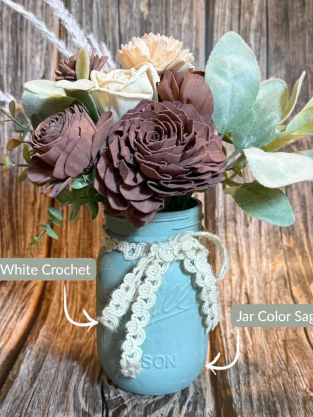 Sola Wood Brown Red Wedding Floral Table Centerpieces Set of 3 Mason Jar Decor
